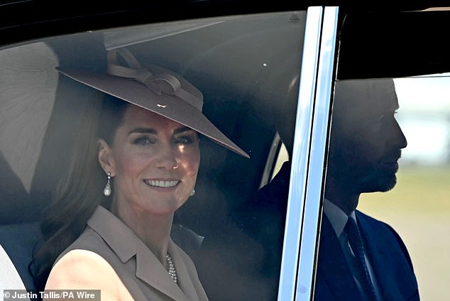 The Prince and Princess of Wales leave by car after greeting the President of France today