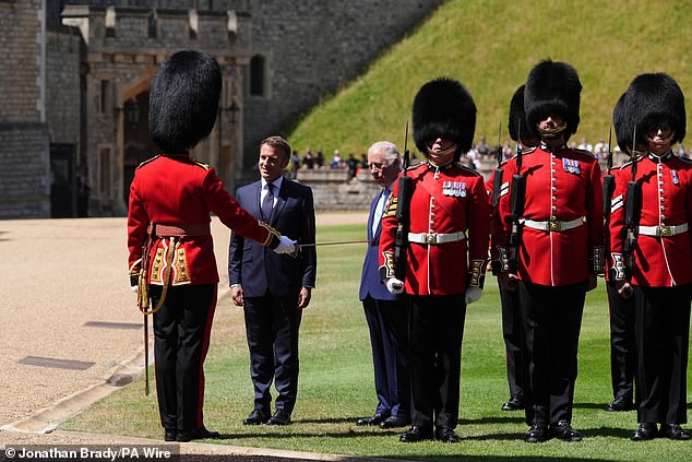 Emmanuel Macron and King Charles III in Windsor today as the state visit begins