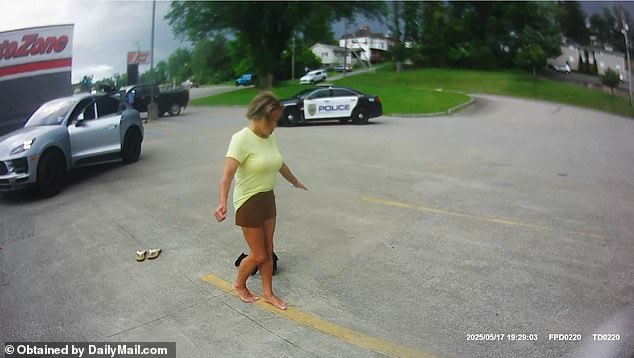 DailyMail.com obtained shocking videos of Retton failing her three sobriety tests, including one where she was instructed to walk in a straight line which she hurried through barefoot