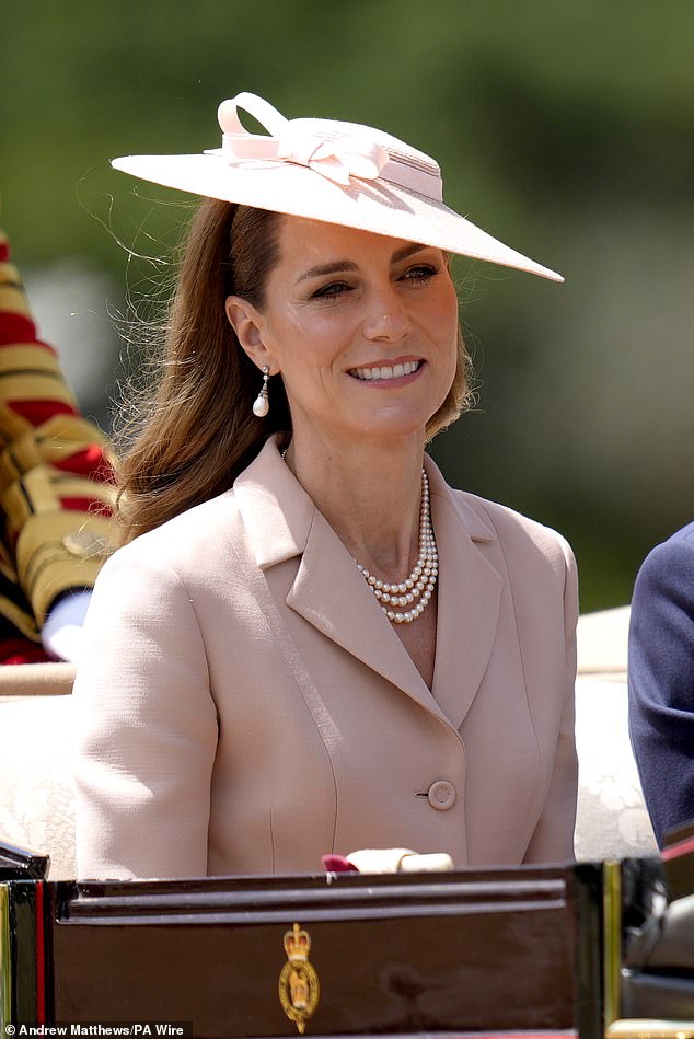 The Princess of Wales during the carriage procession to Windsor Castle this afternoon