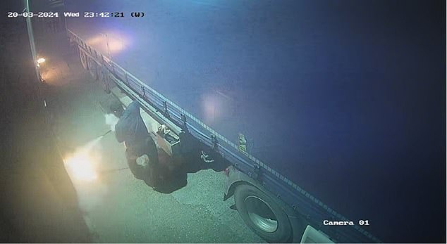 The driver was seen on CCTV using a fire extinguisher to try and quell the flames