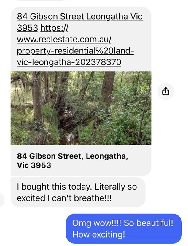 Erin's post on buying the land on which the murder house was built, just after inheriting her mother's fortune made her 'so excited I can't breathe'