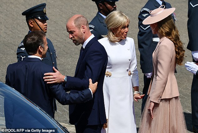 Emmanuel Macron and his wife Brigitte were greeted by the Prince and Princess of Wales
