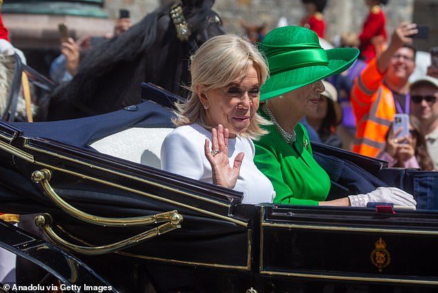 Brigitte Macron and Queen Camilla sat alongside each other during the procession