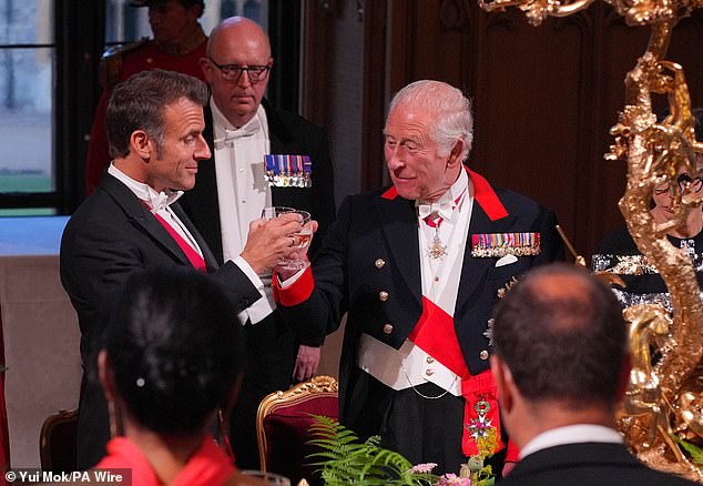 His Majesty and President Macron shared a toast during the State Dinner last night