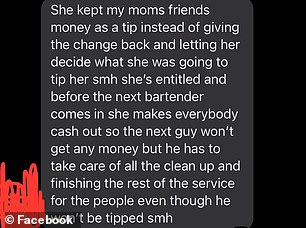 The message claimed that one of the servers was 'entitled'