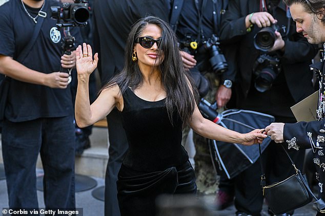 Salma gave a wave to the cameras
