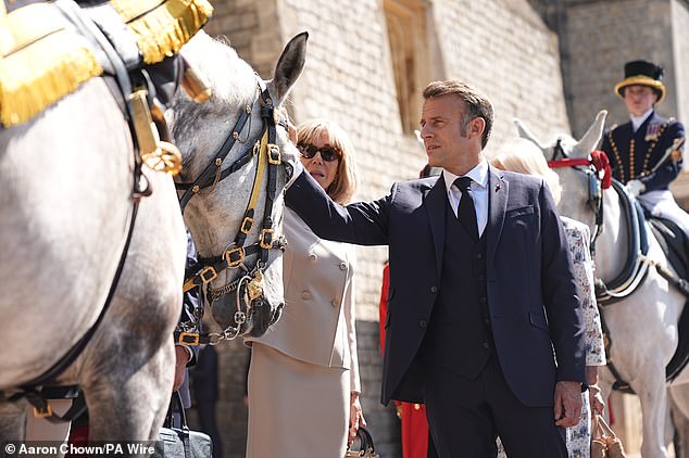 Mr Macron was also seen to inspect the horse, which had been a standard bearer in the French Republican Guard