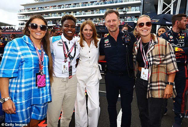 The move comes just three days after the British Grand Prix at Silverstone, where Geri (centre) joined her husband on the grid