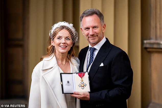 The 51-year-old was made an OBE in December, receving the honour from the King with wife Geri alongside him