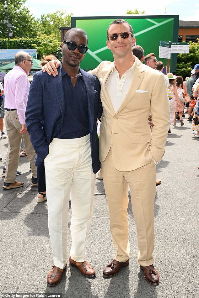 It was certainly a boys' day out as he joined charming Doctor Who star Ncuti Gatwa, 32, and Bridgerton's Luke Thompson, 37, for another day of Centre Court action