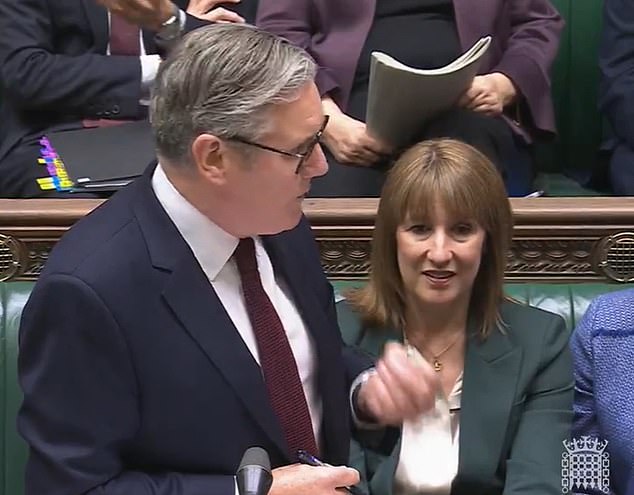 Sir Keir was flanked by the Chancellor, who was determinedly smiling after the extraordinary scenes of her breaking down in tears last week