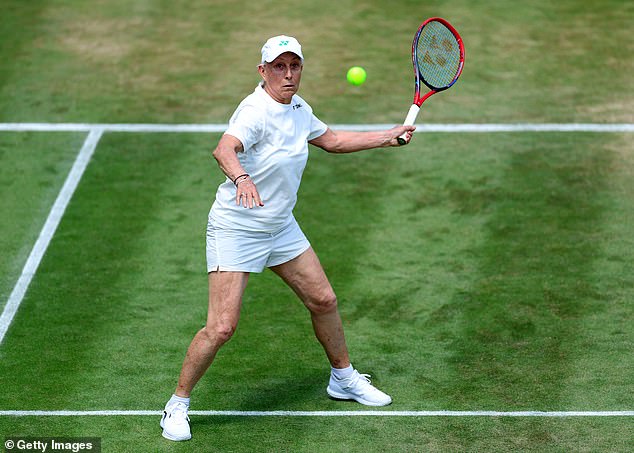 Navratilova, pictured playing at Wimbledon on Tuesday, has updated followers online today
