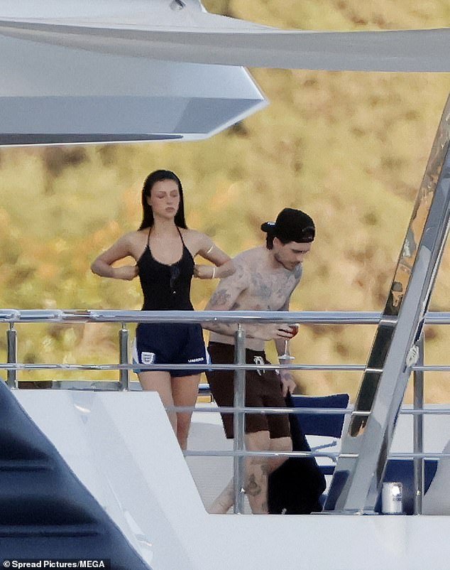 The couple were spotted enjoying a drink on the deck
