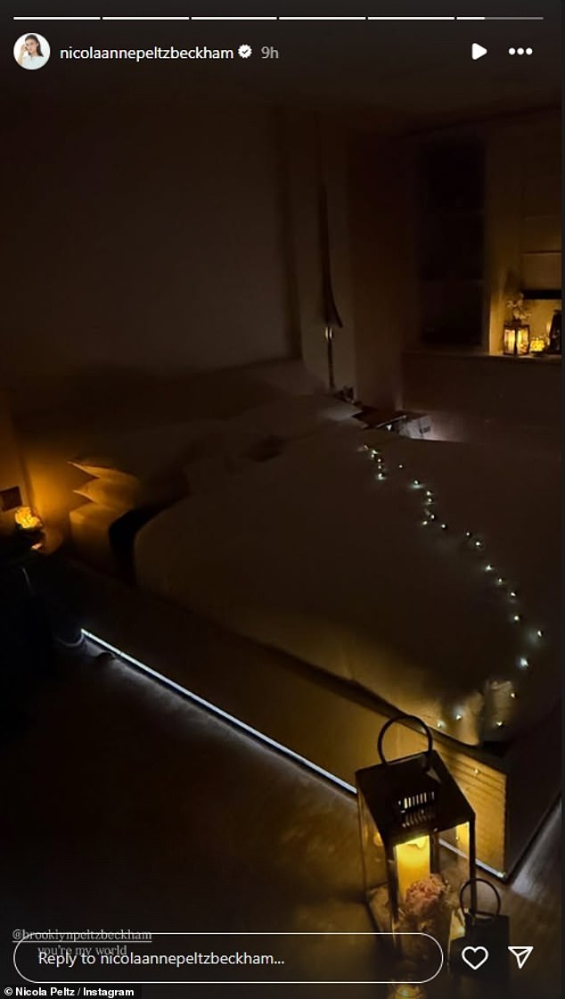 The eldest son of David and Victoria Beckham surprised Nicola with a romantic candle-lit bedroom and fairy lights spread across their bed