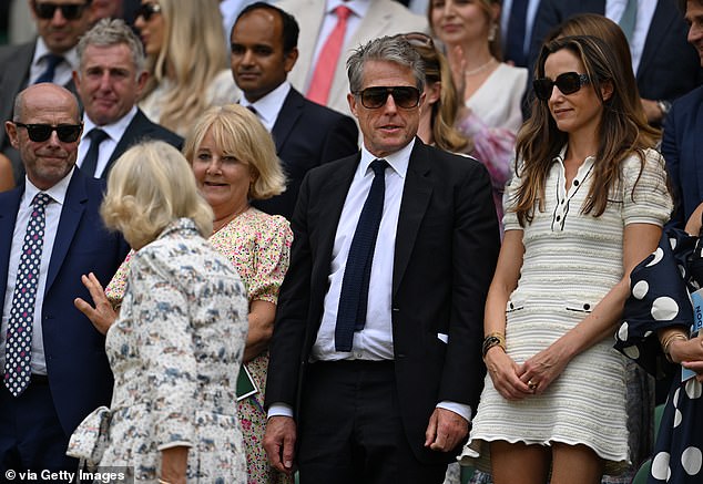 Anna, who was born and raised in Sweden but relocated in London after marrying Hugh in 2018, was effortlessly elegant in a white summer dress today. Elsewhere, Hugh was dapper in a suit and tie as both donned some shades to shield their eyes from the sun