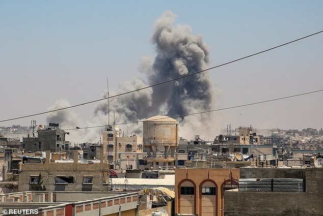 Smoke rises following an Israeli strike, in Khan Younis in the southern Gaza Strip July 9, 2025