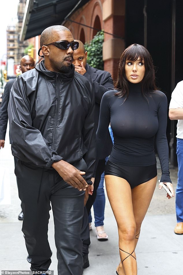 It’s said that West gives Bianca, pictured with the rapper in New York last month, hundreds of thousands of dollars every time she walks out in stunt clothing he has chosen