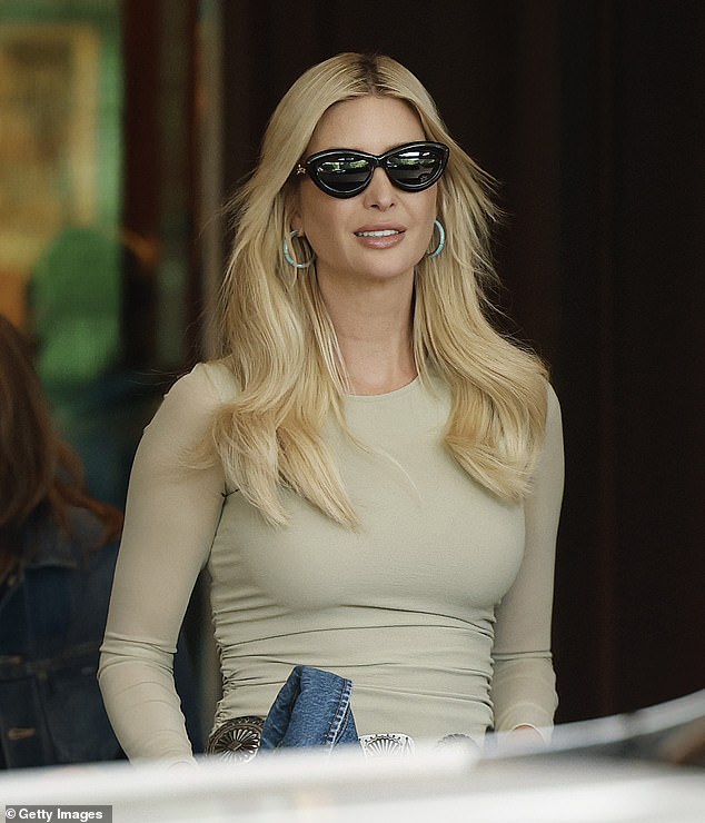 Elegant as ever! Donald Trump's daughter, Ivanka, 43, looked refreshed and ready for the week ahead in an adorable, sage green dress with sheer long sleeves. She topped it off with a Western-style silver belt, black sunglasses and chic, green hoop earrings
