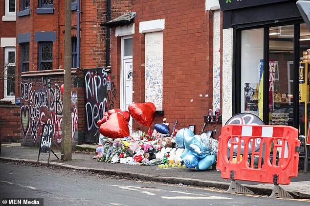 Floral and balloon tributes pictured at the scene of the crash in Reddish where Dean Barnes was killed