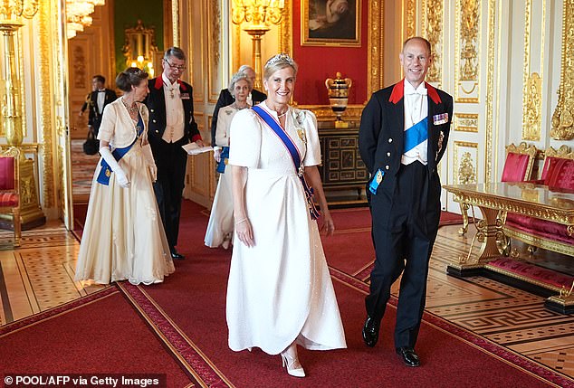 Beaming in white, Sophie, the Duchess of Edinburgh was in attendance with her husband Prince Edward
