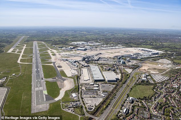 The defendants were all working for a company subcontracted to clean two Aer Lingus planes based at Manchester Airport (pictured)