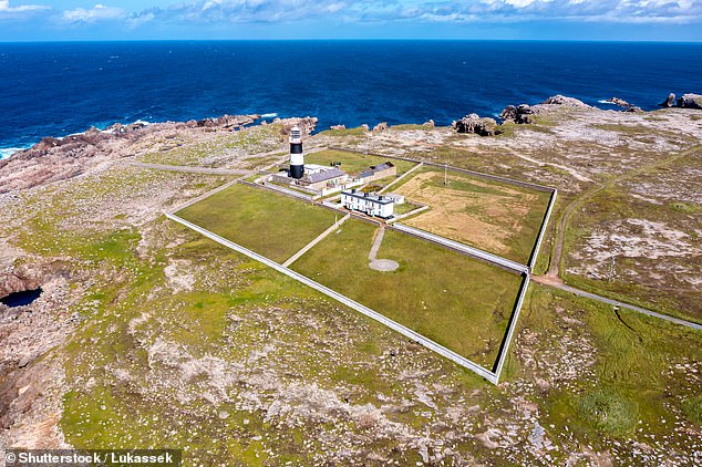 Aerial view of the Lighthouse on Tory Island, County Donegal, Republic of Ireland