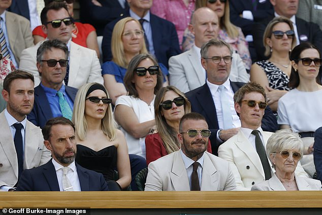 Sir Gareth Southgate and Sir David Beckham in front of cricketer Stuart Broad, Mollie King, Hannah Bagshawe and Eddie Redmayne