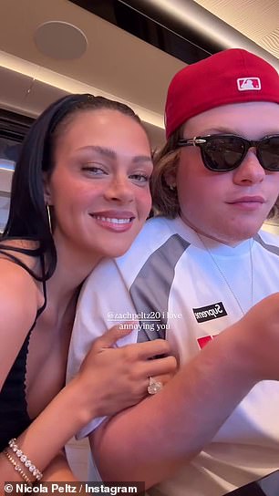 This week, Nicola has been sharing her families' antics while onboard the lavish yacht on their European getaway (pictured with brother Zach)