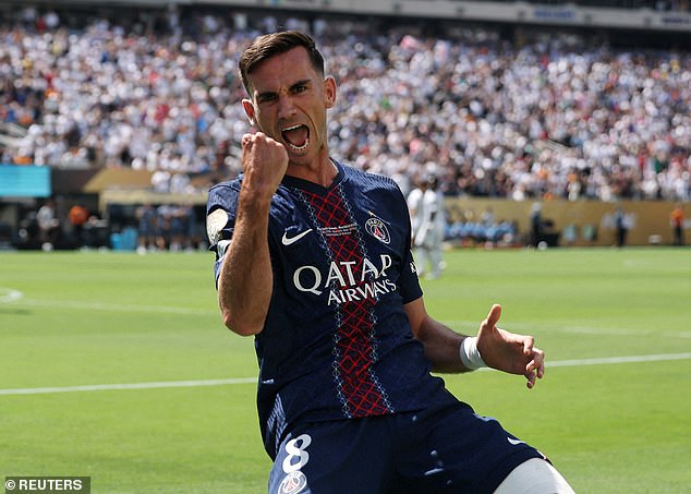 Fabian Ruiz celebrates after scoring his side's first goal in what eventually became a rout