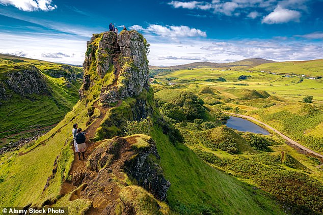 The Scottish Highlands also scored high for nostalgia. Pictured: People exploring Fairy Glenn on the Isle of Skye