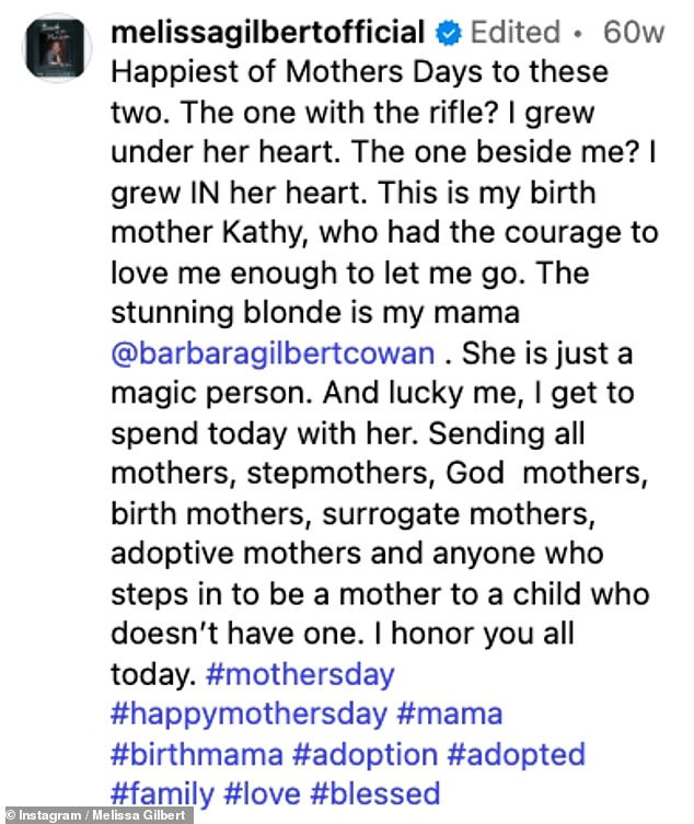 'Happiest of Mothers Days to these two. The one with the rifle? I grew under her heart. The one beside me? I grew IN her heart,' she wrote