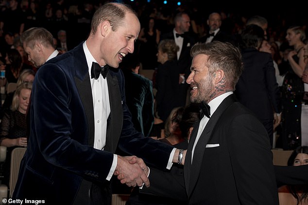 William speaks with David at the Bafta Film Awards 2024 at the Royal Festival Hall