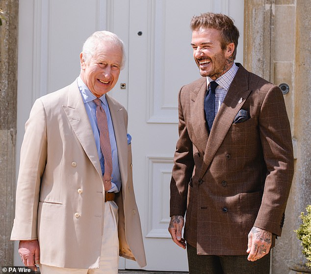 The King and Beckham shared a joke as they took pictures at Highgrove to announce the ex-footballer had become an ambassador for the The King's Foundation in July 2024