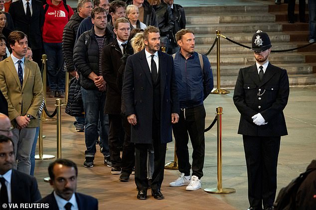 Beckham endured the lengthy queue to pay his respects to Queen Elizabeth inside Westminster Hall in September 2022