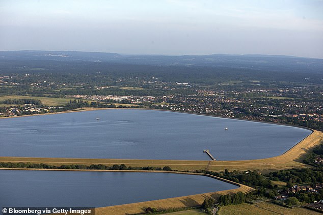 Police had previously assured his family that divers had scoured the area, saying his body was '100 percent not in the water (pictured: King George VI Reservoir)