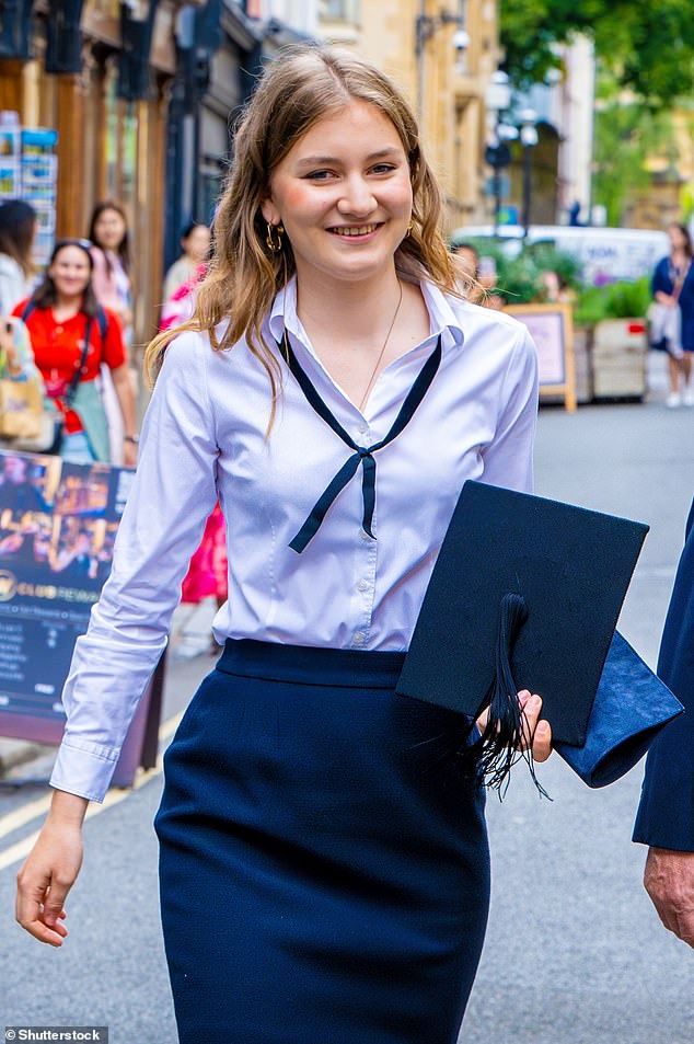 Pictured: Princess Elisabeth at her undergraduate graduation ceremony from Lincoln College at the Sheldonian Theater of Oxford University