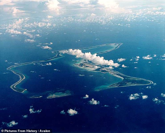 An aerial view of the Chagos Islands, formerly a British territory located in the Indian Ocean