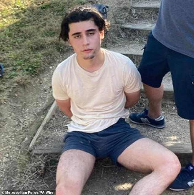 Daniel Khalife, a former British soldier, was jailed for more than 14 years for spying for Iran. He is pictured after his arrest on a canal towpath in London on September 9, 2023
