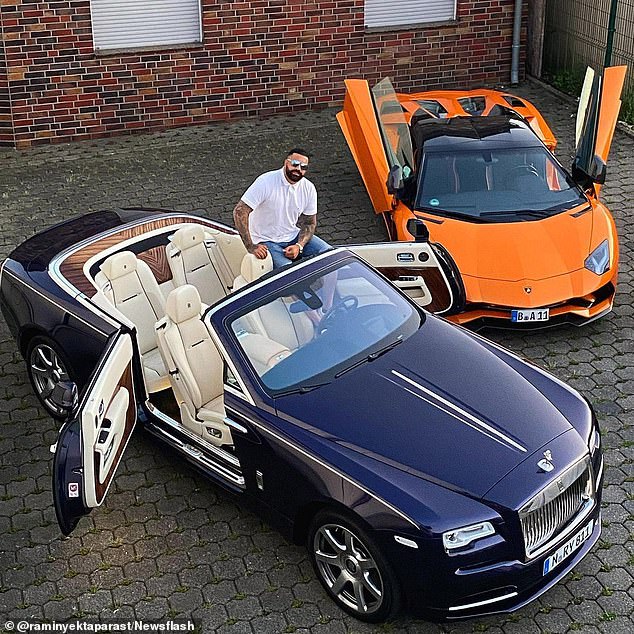 Yektaparast was paid handsomely for his criminal activities around the globe. He is pictured with two luxury cars
