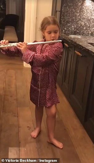 Victoria also showed off Harper's musical ability as she shared a clip of her playing the flute and another of her singing along to Carly Rae Jepsen's Call Me Maybe