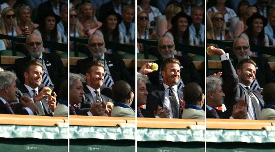 The moment in 2015 when David Beckham caught a ball that had flicked up during a doubles match featuring Andy Murray's brother Jamie