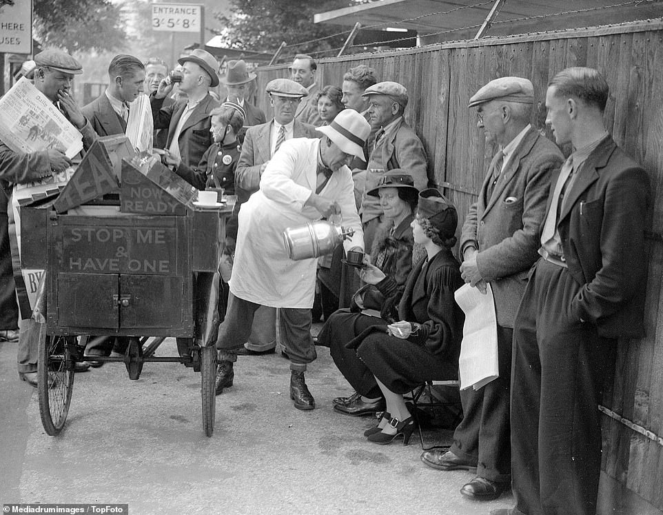 Tea is served to spectators queuing for tickets at Wimbledon, June 1937