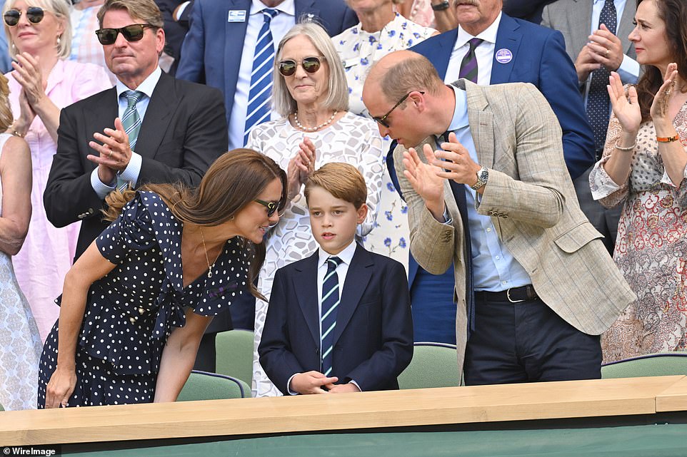 Prince George is seen in the royal box with his mother and father at the Wimbledon final, 2022