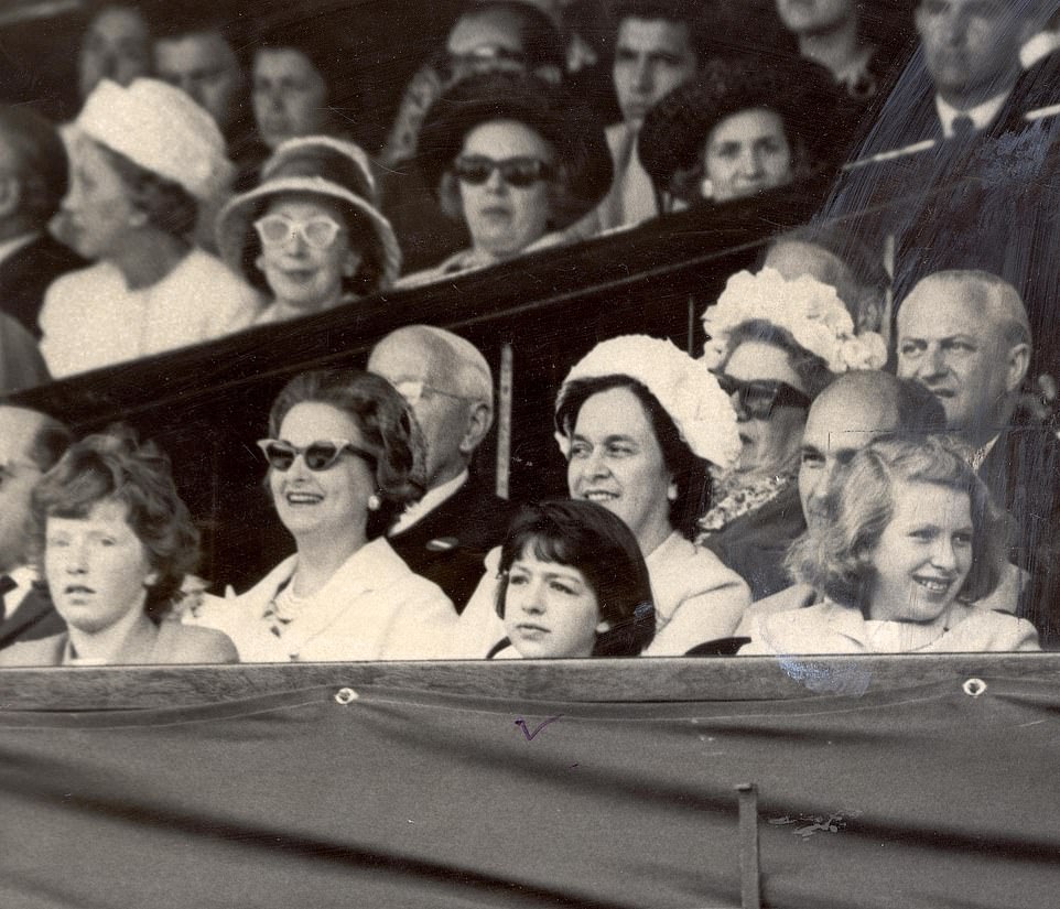 Princess Anne (bottom right), then still at school, is seen in the Royal Box at Wimbledon, 1962