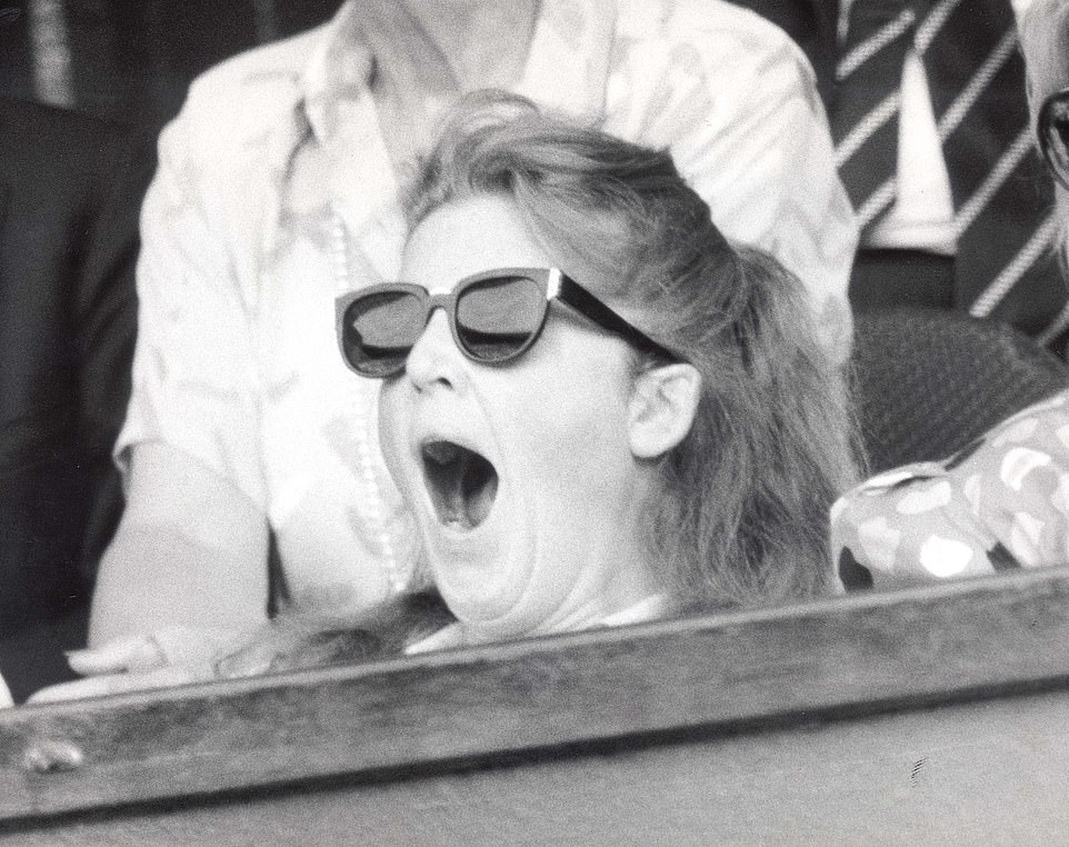 Sarah Ferguson seen in the Royal Box at Wimbledon in July 1986, before her marriage to Prince Andrew