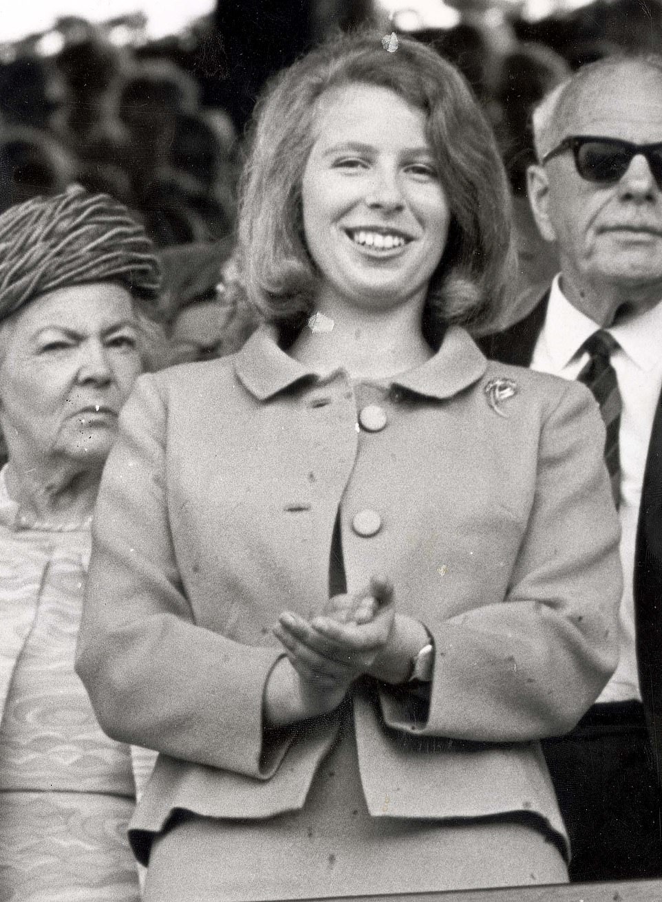 Princess Anne smiles for the crowd from her position in the Royal Box, July 1967
