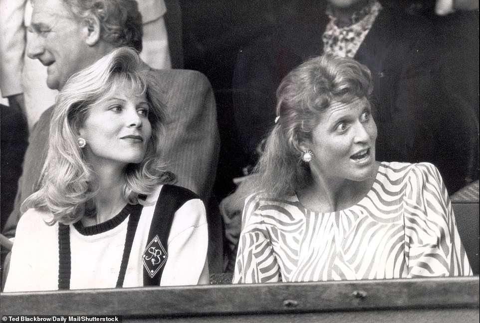 Sarah Ferguson seen with a friend at Wimbledon, 1989