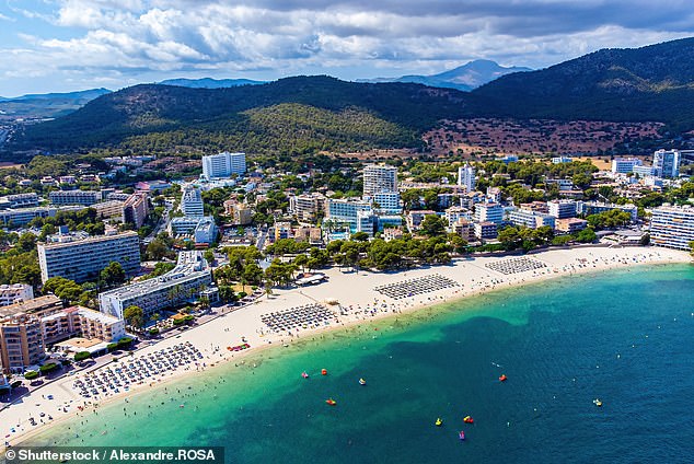 Holidays to Spain are up by 9 per cent from £835 to £914 (Pictured: Magaluf in Majorca)
