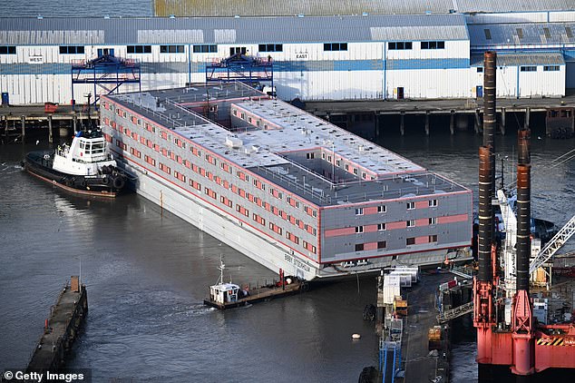 He had been sent to live on the migrant barge Bibby Stockholm (pictured) in Portland , Dorset